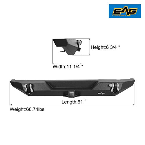 EAG Rear Steel Bumper with DRing and Hitch Receiver Fit for 8706