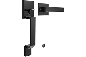 Tinewa Square Matte Black Front Door Handle with Classic Door Lever, Upgrated Exterior Door Entry Handle No Lock, Reversible for Left & Right Handed