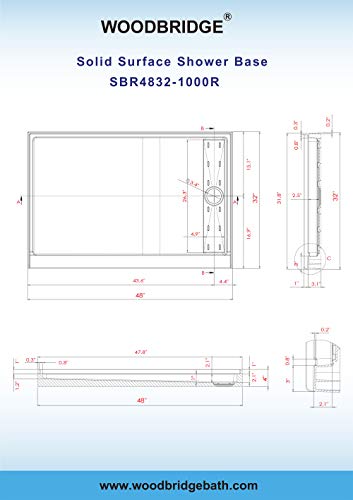 image for Woodbridge SBR4832-1000R Solid Surface Shower Base with Recessed Trenc