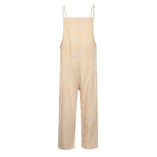 Women's Stripe Pocket Jumpsuit Bandage Sleeveless Bodysuit Playsuit Romper(Orange,L) - Thumbnail 3