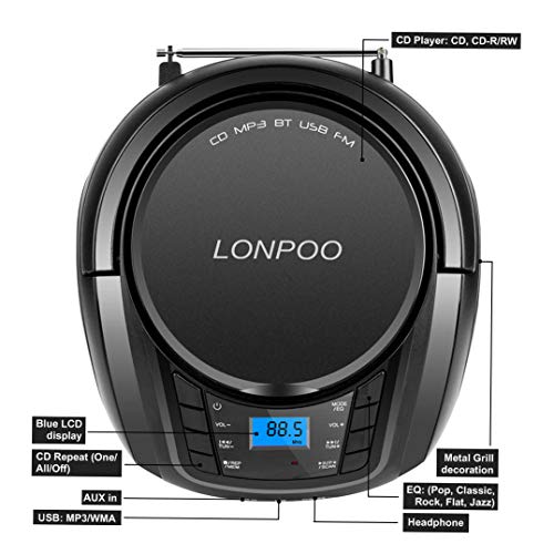 CD Boombox Portable Audio CD Player for Elderly and Children, FM Radio