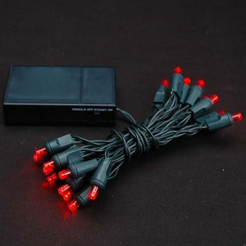 Novelty Lights, Inc. BAT20 LED Battery Operated Christmas Mini Light String Set, Green Wire, 20 Light, 8' Long