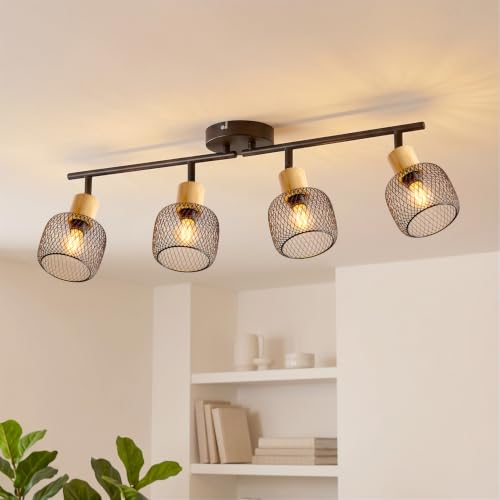 ANWIO Ceiling Lamp 4 Adjustable Bulbs E14, Kitchen Ceiling Lamp, Black Indoor LED Spotlights, Modern LED Ceiling Light for Indoors, Rotatable for Bedroom, Kitchen, Hallway, Dining Room, Without Bulb