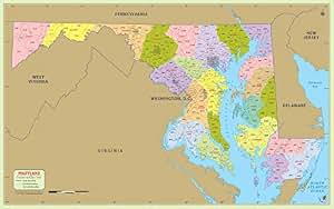 Amazon.com : Maryland County with Zip Code Map (48" W x 30" H) : Office