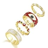 SISMIURRA 4PCS Evil Eye Rings Y2K Colorful Enamel