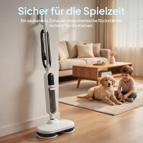 Livatro Hard Floor Steam Cleaner with Rotating Mop Head | 1300 W, steam in approx. 30s, 500ml tank, 15 accessories, 5m cable and 4 washable pads