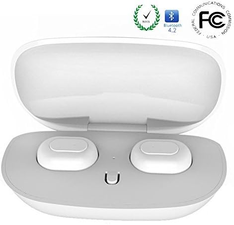 Wireless Bluetooth Headset,Smart Bluetooth V4.2 Earphones with Charging Box Waterproof Mini Bluetooth Headphones for iOS or Android Bluetooth Devices Noise Cancelling (White)