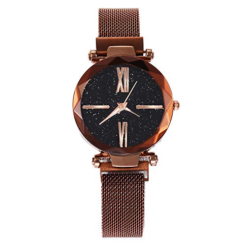 FarJing Women's Watch, Quartz Stainless Steel Band Mesh Magnet Buckle Starry Sky Analog Wrist Watch