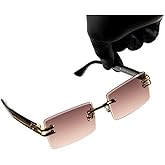 Street Knitted Men Women Stylish Square Rimless Gold Frame Stylish Burgundy Gradient Tinted Shades 90s Rectangle Cool Frameless Retro Trendy Hip Hop Old School Unisex Sunglasses