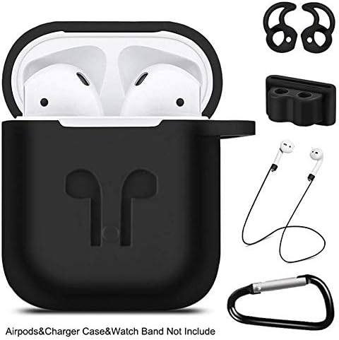 Airpods Case, 5 in 1 Airpods Protective Silicone Cover and Skin Compatible for Apple AirPods Charging Case with Airpods Anti-Lost Strap, Airpods Ear Hook, Watch Band Holder, Keychain