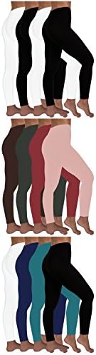 Women's Stretch Cotton Full Length Footless Legging Tights (Large, 12 Pack-Black/White/Fushia/Olive/Royal/ Green/Maroon)