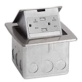 Stainless Steel, Pop Out Counter Top Plate Assembly, with 20 amp (TR) Single Power/2 USB Receptacle