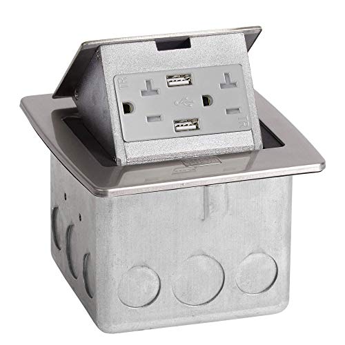 Stainless Steel, Pop Out Counter Top Plate Assembly, with 20 amp (TR) Single Power/2 USB Receptacle
