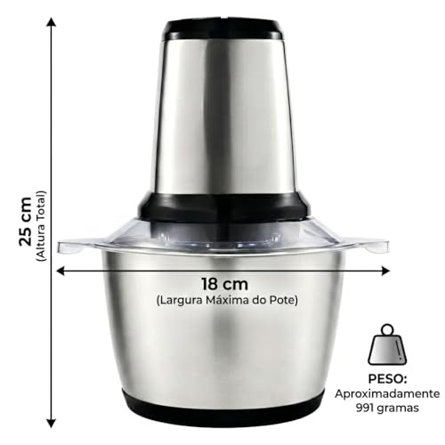 Multiprocessador Elétrico 2L Triturador de Carne Alho Cebola e Legumes com Lâminas em Aço Inox Processador de Alimentos Multifuncional para Cozinha