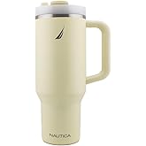 Nautica 40 oz Large Insulated Tumbler with Handle & Straw with screw on cap, Reusable Water Bottle Stainless Steel Travel Mug for Hot Cold or Iced Drink, BPA-Free, Fits Car Cup Holders (Light Yellow)
