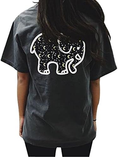 Evishine Women Short Sleeve Elephant Printed Pocket Knitting Top T-shirt