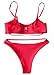 ESONLAR High Waist Bikini Swimwear for Women Cutout Strappy Bandage 2PCS Bathing Suit Outfit Red L