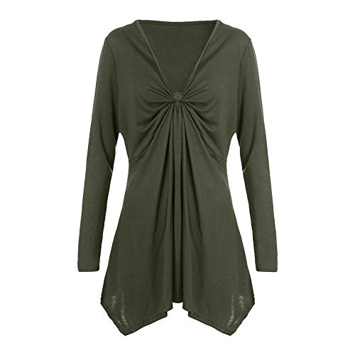 Click Here to See More Images HHei_K Womens Casual Plain Long Sleeve V Neck Twist Front Pleated Tops Asymmetric Loose Shirt Blouse