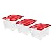 IRIS USA TB-56D Holiday Plastic Storage Tote, 3 Pack, Clear/Red, 3 Count