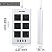 Maximm Surge Protector Flat Power Strip 6 Universal Outlets with 4 USB Ports, Desktop Charging Station, 4000W/10-16A Multiplug (6.5ft, White) w/Australia (Type I) Plug