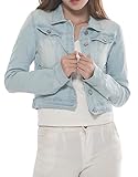 PERHAPS U Women's Short Cropped Denim Jacket Button Front Long Sleeves Jean Jackets for Women (XX-Large, Light Blue)