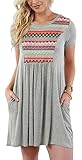 ETCYY Women's Casual Short Sleeve Print Pocket Loose Tunic T-Shirt Dress