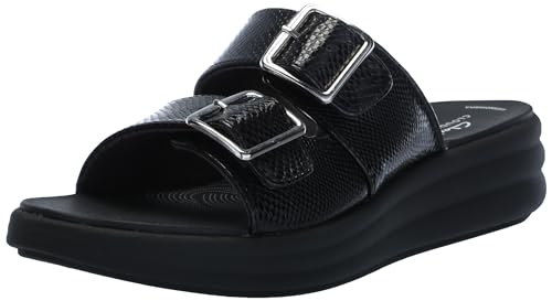 Clarks Women’s Drift Buckle Slide Sandal, Black Snake, 9