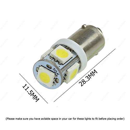SAWE - T11 BA9S 5 SMD 5050 LED Car Wedge Light Bulbs 1895 T4W 1445 6253 (4 pieces) (White)