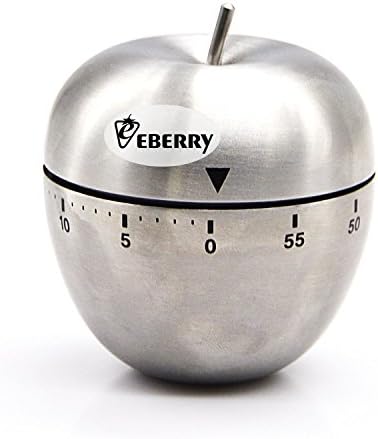 eBerry Stainless Steel Apple Shape Kitchen Timer Mechanical Drive Count-down Kitchen Timer, 60-Minute Practical Kitchen Timer-Silver Cooking Timer Loud Alarm Timer (Silver)