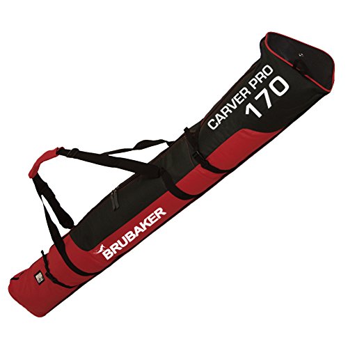 BRUBAKER "Superfunction Combo Ski Boot Bag and Ski Bag for 1 Pair of Ski up to 170 cm, Poles, Boots and Helmet - Black Red