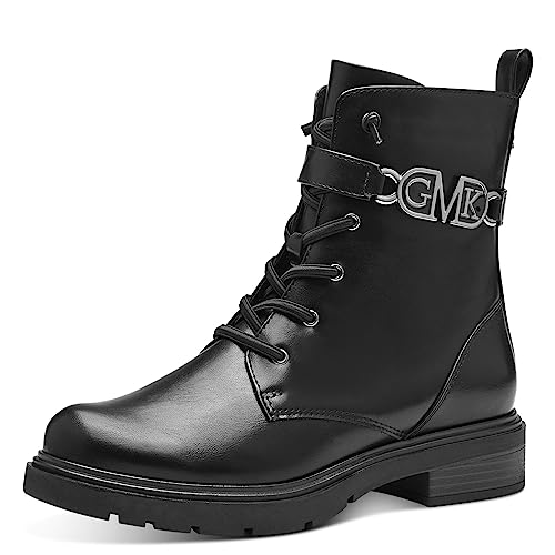 MARCO TOZZI by Guido Maria Kretschmer Damen Stiefeletten zum Schnüren aus Kunstleder mit Reißverschluss, Schwarz (Black/Gun Mtl), 41 EU