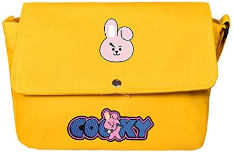 Unisex Children's Backpacks BTS Messenger Bags Canvas Cute School Bag Casual Backpack BT21 Multiple Solid Color Bag (Color : Yellow03, Size : 26 X 9 X 29cm)
