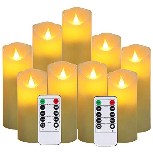 Da by Flameless Candles, Led Candles Set of 9(H 5" 5.5" 6" 7" 8" 9" xD 2.1") Ivory Real Wax Battery Candles (Batteries not Incl) with 2 Remote Timers - Thumbnail 7