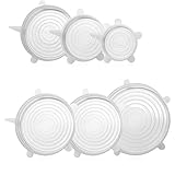 Silicone Stretch Lids 6 Pack Different Size FDA Approved Stretchable Food Covers for Cups, Pots, Can,bowls,Dishes,Mugs,Jars (Clear)