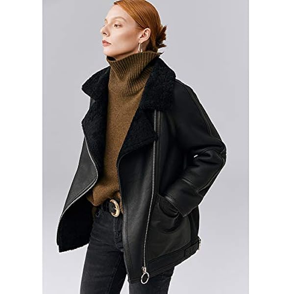 Denny Dora レディース ブラック ムートンジャケット シープスキンコート レザージャケット ショートファーコート レディース ウィンターコート