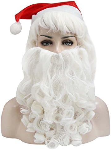 HUGALLUR Deluxe Santa Claus Beard and Wig Set Cosplay Santa Moustache Accessory