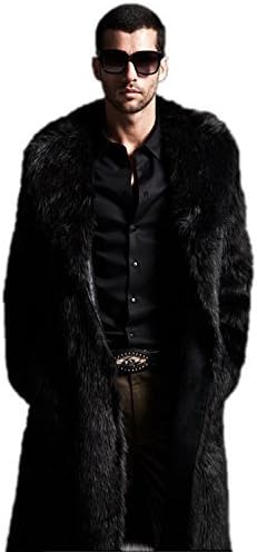 YABEIQIN Men Faux Fur Coat Long Jacket Outerwear Winter Warm Luxury Overcoat Black (XXXL, Black)