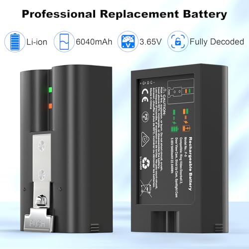 Replacement Rechargeable Battery for Ring, 2 Pack Lithium 6040mAh Batteries with Charger Station for Ring Video Doorbell 2/3/4/3plus, Spotlight Camera, Stick Up Cam Indooor and Outdoor