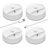 Anbock Motion Sensor LED Lights Rechargeable Battery Powered Lights Under Cabinet Lighting LED Closet Lights Wireless Puck Lights Stick on Lights Under Counter Lighting for Stairs Kitchen White 4 Pack