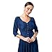Sirhao Boho Maxi Dress Midi Dress Solid Color 2/3 Sleeve Dress Closing Split Navy Blue with Earrings
