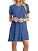 MOLERANI Women's Casual Plain Simple T-Shirt Loose Dress (XL, 14-Short Sleeve-Beja Blue)