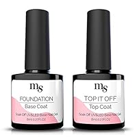 MelodySusie Gel Nail Polish No Wipe Top Coat and Base Coat Set - UV LED Soak Off Gel Nail Lacquer for Polygel, Dip Powder, Manicure, Pedicure, 2 x 8ml Long Lasting Shiny Base Top Coat Kit, Clear
