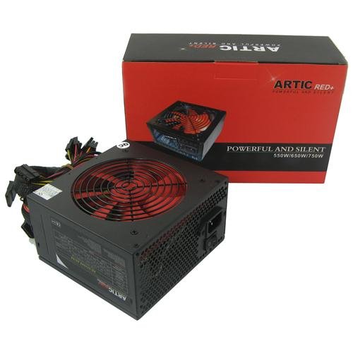 Artic Red 750W Power Supply with 12cm Red Fan Featuring Molex, Sata