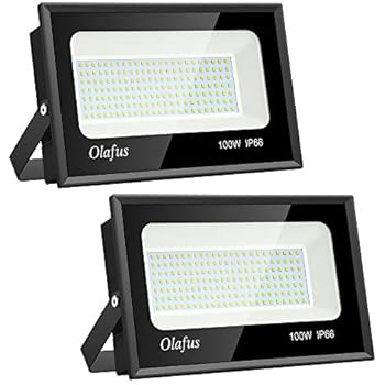 Olafus 2 Pack 100W LED Flood Light Outdoor, 11000lm Super Bright Floodlights, IP66 Waterproof Exterior Security Lights, 5000K Daylight White Lighting for Lawn, Playground, Yard, Volleyball Playcourt