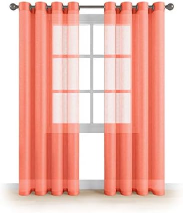 MEMIAS Premium Window Sheer Elegant Voile Curtains with Grommets for All Rooms Decoration, 2 Panels, Each Panel, 54" W x 63" L, Orange Coral