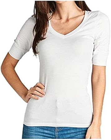 Sexy Low-cut Women's Slimming Plus Size V-neck 3/4 Half Sleeve Top (3x, White)
