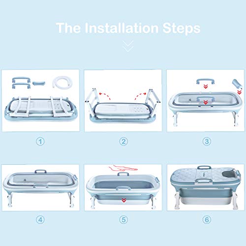 Large Portable Foldable Bathtub Soak 3-Stage Tub for Adult/Children/Toddlers Efficient Maintenance of Temperature Bath Tub SPA & Foot Massage EuroBath Plastic Non-slip Blue 47 inches