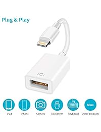 USB Camera Adapter, USB 2.0 OTG Adapter Compatible with Phone Pad, Supports Connect Camera, Phone Pad, USB Flash Drive, Keyboard ,Support iOS 9.2 or Later, No App Needed, Plug & Play - White