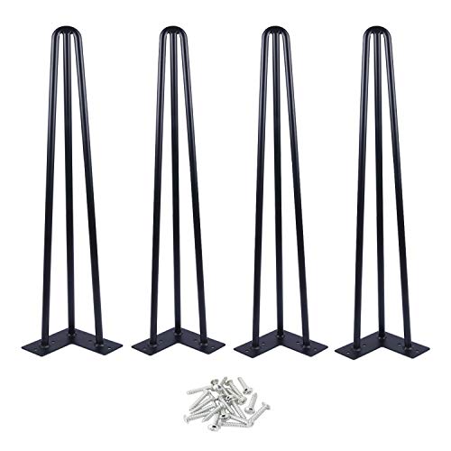 Osring 26" Hairpin Table Legs with 1/2" Dia 3-Rods, Heavy Duty Metal Hairpin Furniture Leg for Modern Desk and Night Stand, Black Hairpin Coffee Table Legs Perfect for Home DIY Project, 4 Pack