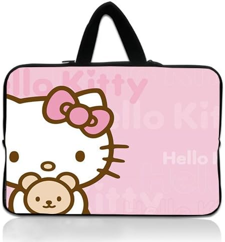 HUADO New Style hello kitty vector Laptop Handbag Portable Laptop Carrying Bag Twin Sides Patterns Waterproof Canvas Fabric Case for 15 15.6 Inch Laptop
